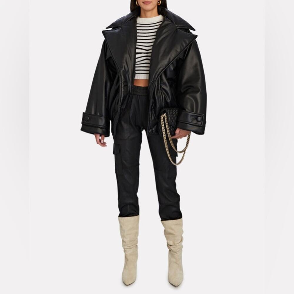 Ronny Kobo Oversized Coat‎ Vegan Leather Puffer Black Small
